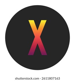 Vibrant Gradient Capital Letter X Glowing with Bright Yellow, Vivid Orange, Deep Red, and Dark Purple Tones on Dark Gray Circular Background Symbolizing Beginning, Unity, and Creativity in Digital
