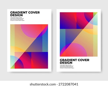 Vibrierendes Farbverlauf-Cover-Design mit abstrakten farbigen geometrischen Formen und transluzenten Schichten