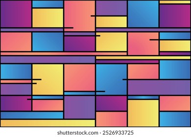 Vibrant gradient geometric seamless pattern by Mondrian. Geometric design with squares and rectangles