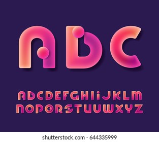 Vibrant gradient glowing color latin font, decorative neon typescript. 