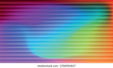 Vibrant Gradient Horizontal Striped with glass effect BG. Vibrant Neon Gradient Striped Background. Colorful Abstract Blur Texture with Multi Color Light Waves. Modern Futuristic Digital Wallpaper.