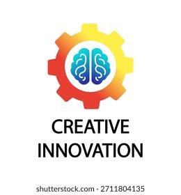 Un ícono de gradiente vibrante con un cerebro dentro de un engranaje, que simboliza la innovación creativa, los procesos inteligentes y la fusión de ideas con el mecanismo.