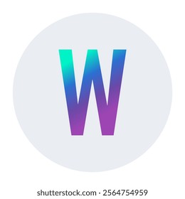 Vibrant gradient ‘W’ letter icon with a modern color blend of green, blue, and purple in a light circular backdrop for versatile digital and print designs.