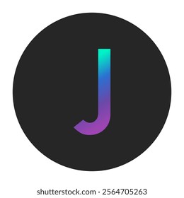 Vibrant gradient letter J transitioning from blue to purple on a sleek black circular background. A striking vector design for logos, branding, and stylish graphic projects.