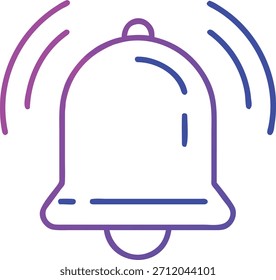 Un vibrante icono de gradiente de línea de una campana que suena, que simboliza notificaciones importantes, alarmas y alertas para interfaces y aplicaciones digitales. Ideal para UI UX.
