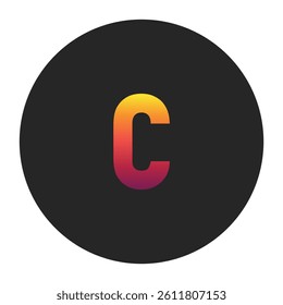 Vibrant Gradient Lowercase Letter c Glowing with Bright Yellow, Vivid Orange, Deep Red, and Dark Purple Tones on Dark Gray Circular Background Symbolizing Beginning, Unity, and Creativity in Digital