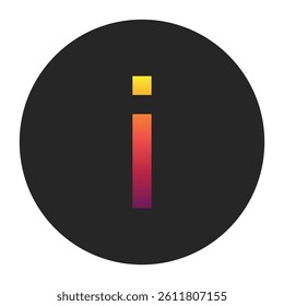 Vibrant Gradient Lowercase Letter i Glowing with Bright Yellow, Vivid Orange, Deep Red, and Dark Purple Tones on Dark Gray Circular Background Symbolizing Beginning, Unity, and Creativity in Digital