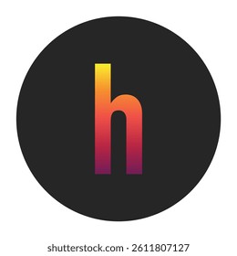 Vibrant Gradient Lowercase Letter h Glowing with Bright Yellow, Vivid Orange, Deep Red, and Dark Purple Tones on Dark Gray Circular Background Symbolizing Beginning, Unity, and Creativity in Digital