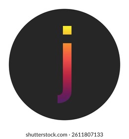 Vibrant Gradient Lowercase Letter j Glowing with Bright Yellow, Vivid Orange, Deep Red, and Dark Purple Tones on Dark Gray Circular Background Symbolizing Beginning, Unity, and Creativity in Digital