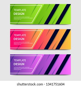 Vibrant gradient and modern futuristic geometric shape background template for headline and header banner in orange, purple, green color. Suitable for social media, web, blog, website. 