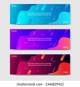 Vibrant gradient and modern futuristic liquid dynamic shape background template for headline and header banner in blue, orange, purple, red color. Suitable for social media, web, blog, website. 
