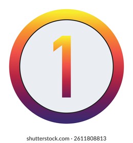 Vibrant Gradient Number 1 Glowing with Bright Yellow, Vivid Orange, Deep Red, and Dark Purple Tones on Dark Gray Circular Background Symbolizing Beginning, Unity, and Creativity in Digital