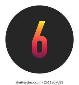 Vibrant Gradient Number 6 Glowing with Bright Yellow, Vivid Orange, Deep Red, and Dark Purple Tones on Dark Gray Circular Background Symbolizing Beginning, Unity, and Creativity in Digital