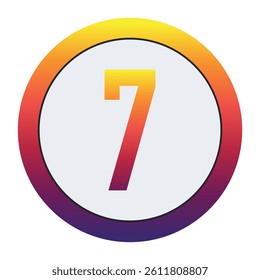 Vibrant Gradient Number 7 Glowing with Bright Yellow, Vivid Orange, Deep Red, and Dark Purple Tones on Dark Gray Circular Background Symbolizing Beginning, Unity, and Creativity in Digital