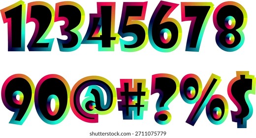 Vibrant Gradient Numbers and Symbols Collection on White Background Design