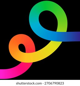 Vibrant gradient ribbon gracefully flows against a sleek black backdrop, offering a modern, dynamic design
