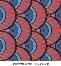 Vibrant gradient seamless fairy shells vector red and blue pattern for fabric, textile, wrapping, craft, wallpaper