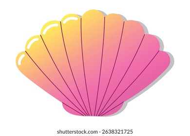 Vibrant gradient seashell with pink and yellow hues on white background.