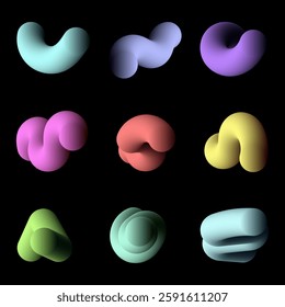 vibrant gradient shapes in various colors are displayed on a dark background