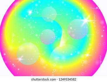 Vibrant gradients on rainbow background. Holographic dynamic fluid. Cosmos hologram. Graphic template for mobile interface, brochure and presentation. Neon vibrant gradients.