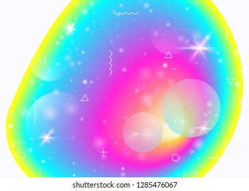 Vibrant gradients on rainbow background. Holographic dynamic fluid. Cosmos hologram. Graphic template for placard, mobile screen and mobile screen. Girlie vibrant gradients.