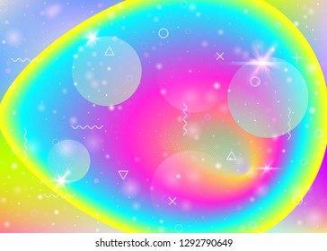 Vibrant gradients on rainbow background. Holographic dynamic fluid. Cosmos hologram. Graphic layout for brochure, book and flyer. Plastic vibrant gradients.