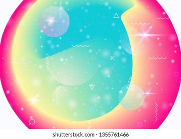 Vibrant gradients on rainbow background. Holographic dynamic fluid. Cosmos hologram. Design template for annual report, wallpaper and book. Cute vibrant gradients.