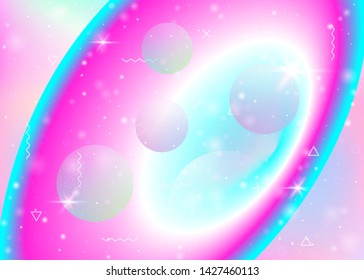 Vibrant gradients on rainbow background. Holographic dynamic fluid. Cosmos hologram. Graphic layout for book, presentation and banner. Colorful vibrant gradients.
