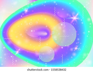 Vibrant gradients on rainbow background. Holographic dynamic fluid. Cosmos hologram. Design layout for placard, placard and presentation. Cute vibrant gradients.