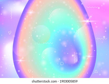 Vibrant gradients on rainbow background. Holographic dynamic fluid. Cosmos hologram. Graphic template for book, mobile interface and placard. Neon vibrant gradients.