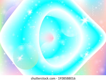 Vibrant gradients on rainbow background. Holographic dynamic fluid. Cosmos hologram. Graphic template for placard, book and presentation. Iridescent vibrant gradients.