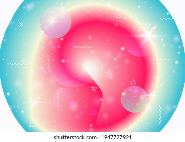 Vibrant gradients on rainbow background. Holographic dynamic fluid. Cosmos hologram. Design template for brochure, poster and wallpaper. Iridescent vibrant gradients.