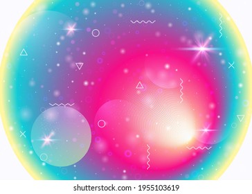 Vibrant gradients on rainbow background. Holographic dynamic fluid. Cosmos hologram. Graphic template for book, annual report and brochure. Liquid vibrant gradients.