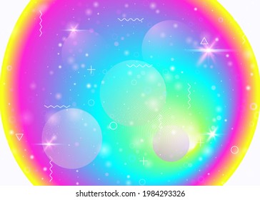 Gradientes vibrantes sobre fondo arco iris. Fluido dinámico holográfico. Holograma del cosmos. Plantilla gráfica para interfaz móvil, aplicación web y folleto. Gradientes vibrantes místicos.