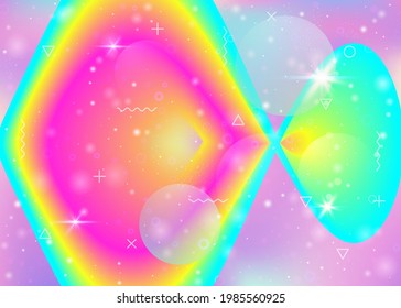 Vibrant gradients on rainbow background. Holographic dynamic fluid. Cosmos hologram. Graphic layout for annual report, placard and placard. Fluorescent vibrant gradients.