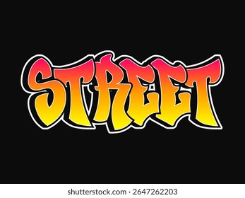 A vibrant graffiti design featuring the word street in bold, colorful lettering on a stark black background, perfect for urban-themed projects.