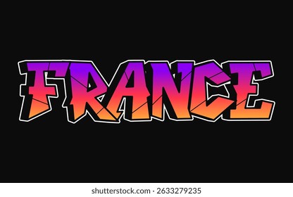 A vibrant graffiti style illustration spells out the word France on a black backdrop.