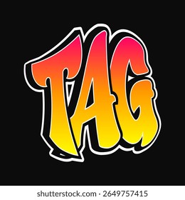 A vibrant graffiti-style illustration of the word 'TAG' with a colorful gradient on a black background.