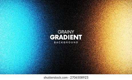 Fundo de gradiente granulado vibrante criado a partir de milhares de pontos individuais que mesclam tons intensos de azul em tons de preto profundo e tons de ouro quente. Gradiente luminoso granulado para estética digital moderna