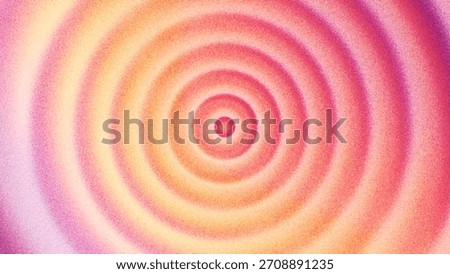 Vibrant grainy radial gradient with soft circular waves expanding from the center in warm pink orange tones created from thousands of individual dots. Circular gradient with expanding ripple patterns