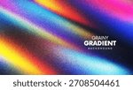 Vibrant grainy rainbow gradient background with diagonal light leak streaks created from thousands of individual dots. Saturated rainbow tones and rich speckled film grain texture adds cinematic depth