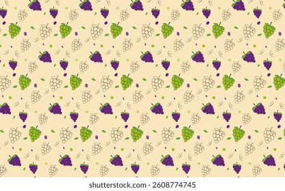Vibrant grape pattern in purple and green. Perfect for textiles, packaging, and digital backgrounds. Seamless repeat design