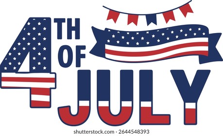 Um gráfico vibrante celebrando o 4 de julho. O design apresenta o texto '4 DE JULHO' exibido de forma proeminente.