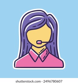 A vibrant graphic depicting a female call center operator wearing a headset, illustrating customer service and communication roles.