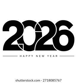 Diseño gráfico vibrante que presenta 2026 en números Grandes con fuegos artificiales y confeti, texto de feliz año nuevo en azul y rojo, blanco y negro, feliz año Nuevo.