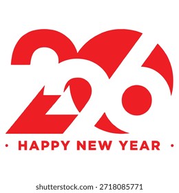 Diseño gráfico vibrante que presenta 2026 en números Grandes con fuegos artificiales y confeti, texto de feliz año nuevo en azul y rojo, blanco y negro, feliz año Nuevo.