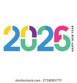 Diseño gráfico vibrante que presenta 2026 en números Grandes con fuegos artificiales y confeti, texto de feliz año nuevo en azul y rojo, blanco y negro, feliz año Nuevo.