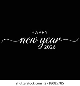 Diseño gráfico vibrante que presenta 2026 en números Grandes con fuegos artificiales y confeti, texto de feliz año nuevo en azul y rojo, blanco y negro, feliz año Nuevo.