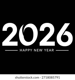 Diseño gráfico vibrante que presenta 2026 en números Grandes con fuegos artificiales y confeti, texto de feliz año nuevo en azul y rojo, blanco y negro, feliz año Nuevo.
