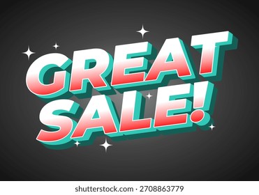 A vibrant graphic design featuring the text Great Sale! in bold, colorful typography with a retro style and sparkling effects.